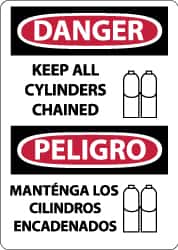 NMC - "Danger - Keep All Cylinders Chained", 14" Long x 10" Wide, Aluminum Safety Sign - Rectangle, 0.04" Thick, Use for Accident Prevention - Exact Tooling