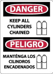 NMC - "Danger - Keep All Cylinders Chained", 14" Long x 10" Wide, Aluminum Safety Sign - Rectangle, 0.04" Thick, Use for Accident Prevention - Exact Tooling