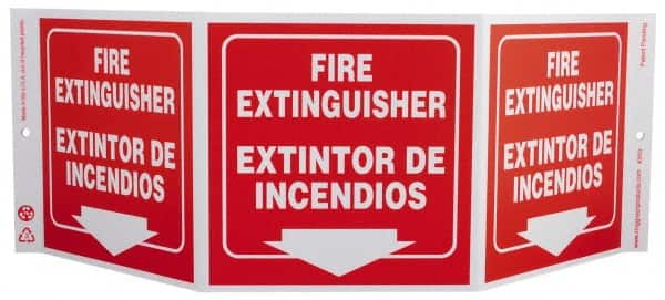 NMC - Fire Extinguisher, Rigid Plastic Fire Sign - 20" Wide x 7-1/2" High, English/Spanish - Exact Tooling