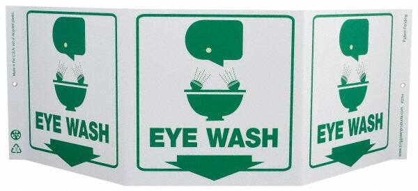 NMC - "Eye Wash", 7-1/2" Long x 20" Wide, Rigid Plastic Safety Sign - Rectangle, 0.01" Thick, Use for First Aid - Exact Tooling