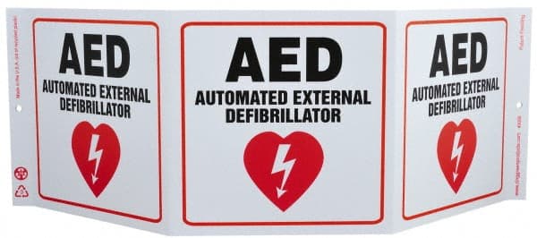 NMC - "AED - Automatic External Defibrillator", 7-1/2" Long x 20" Wide, Rigid Plastic Safety Sign - Rectangle, 0.01" Thick, Use for First Aid - Exact Tooling