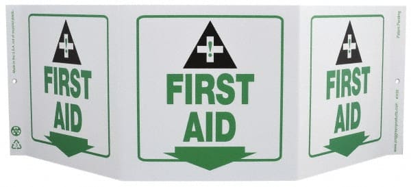 NMC - "First Aid", 7-1/2" Long x 20" Wide, Rigid Plastic Safety Sign - Rectangle, 0.01" Thick, Use for First Aid - Exact Tooling