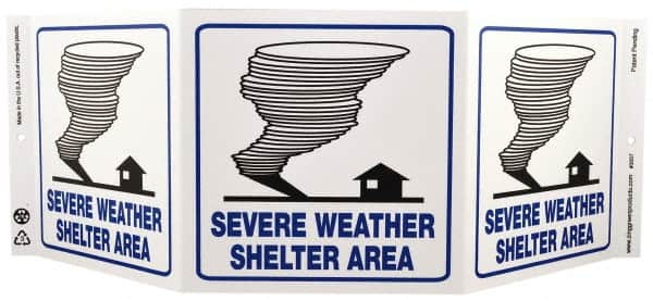 NMC - "Severe Weather Shelter Area", 7-1/2" Long x 20" Wide, Rigid Plastic Safety Sign - Rectangle, 0.01" Thick, Use for Accident Prevention - Exact Tooling