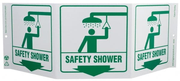 NMC - "Safety Shower", 7-1/2" Long x 20" Wide, Rigid Plastic Safety Sign - Rectangle, 0.01" Thick, Use for First Aid - Exact Tooling