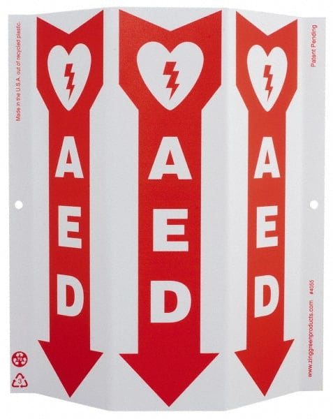 NMC - "AED", 12" Long x 9" Wide, Rigid Plastic Safety Sign - Rectangle, 0.01" Thick, Use for First Aid - Exact Tooling