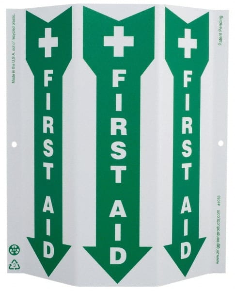 NMC - "First Aid", 12" Long x 9" Wide, Rigid Plastic Safety Sign - Rectangle, 0.01" Thick, Use for First Aid - Exact Tooling