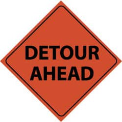 NMC - "Detour Ahead", 48" Wide x 48" High, Nylon Construction Roadway Signs - Black on Orange, Engineer Grade Reflectivity, Diamond, Sign Stand Mount - Exact Tooling
