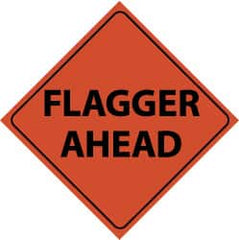 NMC - "Flagger Ahead", 48" Wide x 48" High, Nylon Construction Roadway Signs - Black on Orange, Engineer Grade Reflectivity, Diamond, Sign Stand Mount - Exact Tooling