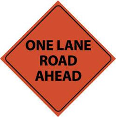 NMC - "One Lane Road Ahead", 48" Wide x 48" High, Nylon Construction Roadway Signs - Black on Orange, Engineer Grade Reflectivity, Diamond, Sign Stand Mount - Exact Tooling