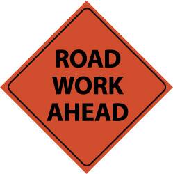 NMC - "Road Work Ahead", 48" Wide x 48" High, Nylon Construction Roadway Signs - Black on Orange, Engineer Grade Reflectivity, Diamond, Sign Stand Mount - Exact Tooling