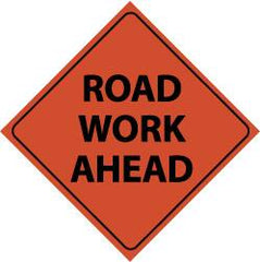 NMC - "Road Work Ahead", 48" Wide x 48" High, Nylon Construction Roadway Signs - Black on Orange, Engineer Grade Reflectivity, Diamond, Sign Stand Mount - Exact Tooling