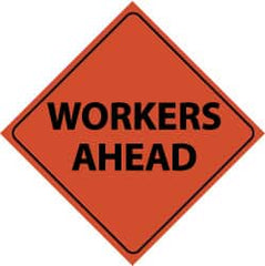 NMC - "Workers Ahead", 48" Wide x 48" High, Nylon Construction Roadway Signs - Black on Orange, Engineer Grade Reflectivity, Diamond, Sign Stand Mount - Exact Tooling