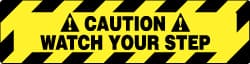 NMC - Caution - Watch Your Step, Anti-Skid Pressure-Sensitive Vinyl Floor Sign - Rectangle, Black on Yellow, Adhesive Backed, For Accident Prevention - Exact Tooling