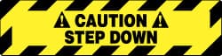 NMC - Caution - Step Down, Anti-Skid Pressure-Sensitive Vinyl Floor Sign - Rectangle, Black on Yellow, Adhesive Backed, For Accident Prevention - Exact Tooling