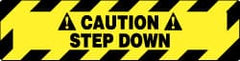 NMC - Caution - Step Down, Anti-Skid Pressure-Sensitive Vinyl Floor Sign - Rectangle, Black on Yellow, Adhesive Backed, For Accident Prevention - Exact Tooling