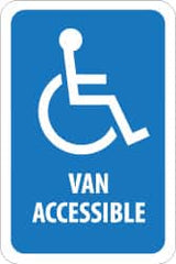 NMC - "Van Accessible", "Handicapped Symbol", 12" Wide x 18" High, Aluminum ADA Signs - 0.08" Thick, White on Blue, Engineer Grade Reflectivity, Rectangle, Post Mount - Exact Tooling