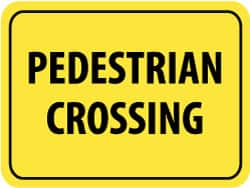 NMC - "Pedestrian Crossing", 24" Wide x 18" High, Aluminum Pedestrian Crossing Signs - 0.08" Thick, Black on Yellow, High Intensity Reflectivity, Rectangle, Post Mount - Exact Tooling