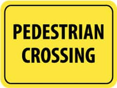 NMC - "Pedestrian Crossing", 24" Wide x 18" High, Aluminum Pedestrian Crossing Signs - 0.08" Thick, Black on Yellow, High Intensity Reflectivity, Rectangle, Post Mount - Exact Tooling