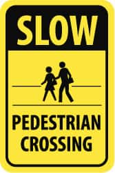 NMC - "Slow - Pedestrian Crossing", "Pedestrians Crossing", 18" Wide x 24" High, Aluminum Pedestrian Crossing Signs - 0.08" Thick, Black on Yellow, High Intensity Reflectivity, Rectangle, Post Mount - Exact Tooling
