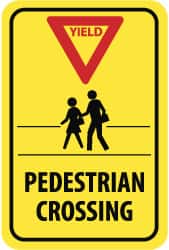NMC - "Yield - Pedestrian Crossing", "Pedestrians, Red Triangle", 12" Wide x 18" High, Aluminum Pedestrian Crossing Signs - 0.08" Thick, Engineer Grade Reflectivity, Rectangle, Post Mount - Exact Tooling