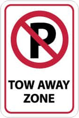 NMC - "Tow Away Zone", "Strike on P", 12" Wide x 18" High, Aluminum No Parking & Tow Away Signs - 0.08" Thick, Red & Black on White, Engineer Grade Reflectivity, Rectangle, Post Mount - Exact Tooling
