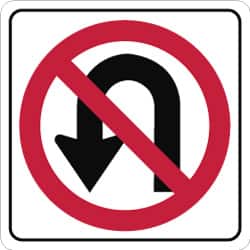 NMC - "Strike on U-Turn", 24" Wide x 24" High, Aluminum Traffic Control Signs - 0.08" Thick, Red & Black on White, Engineer Grade Reflectivity, Square, Post Mount - Exact Tooling