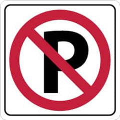 NMC - "Strike on P", 24" Wide x 24" High, Aluminum No Parking & Tow Away Signs - 0.08" Thick, Red & Black on White, Engineer Grade Reflectivity, Square, Post Mount - Exact Tooling