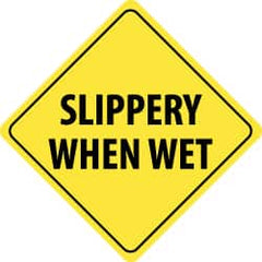 NMC - "Slippery When Wet", 24" Wide x 24" High, Aluminum Traffic Control Signs - 0.08" Thick, Black on Yellow, High Intensity Reflectivity, Diamond, Post Mount - Exact Tooling