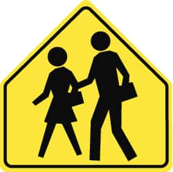 NMC - "Pedestrians Crossing", 30" Wide x 30" High, Aluminum No Parking & Tow Away Signs - 0.08" Thick, Black on Yellow, High Intensity Reflectivity, Pentagon, Post Mount - Exact Tooling