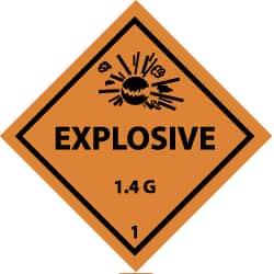 NMC - Accident Prevention Label - Legend: Explosive 1.4G, English, Black & Orange, 4" Long x 4" High, Sign Muscle Finish - Exact Tooling