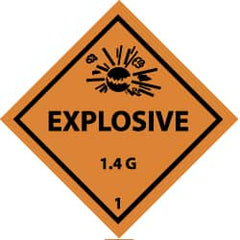 NMC - Accident Prevention Label - Legend: Explosive 1.4G, English, Black & Orange, 4" Long x 4" High, Sign Muscle Finish - Exact Tooling