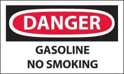 NMC - Accident Prevention Label, Header: DANGER - Legend: Danger - Gasoline - No Smoking, English, Red, Black & White, 5" Long x 3" High, Sign Muscle Finish - Exact Tooling