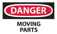 NMC - Accident Prevention Label, Header: DANGER - Legend: Danger - Moving Parts, English, Red, Black & White, 5" Long x 3" High, Sign Muscle Finish - Exact Tooling