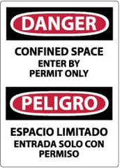 NMC - Accident Prevention Label, Header: DANGER - Legend: Danger - Confined Space - Enter by Permit Only, English & Spanish, Black, Red & White, 3" Long x 5" High, Sign Muscle Finish - Exact Tooling