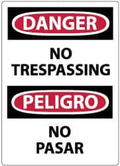 NMC - "Danger - No Trespassing", 14" Long x 10" Wide, Rigid Plastic Safety Sign - Rectangle, 0.05" Thick, Use for Security & Admittance - Exact Tooling