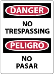 NMC - Security & Admittance Label, Header: DANGER - Legend: Danger - No Trespassing, English & Spanish, Black, Red & White, 3" Long x 5" High, Sign Muscle Finish - Exact Tooling
