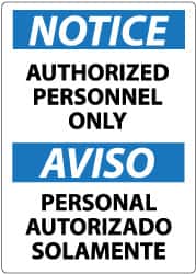 NMC - "Notice - Authorized Personnel Only", 20" Long x 14" Wide, Pressure-Sensitive Vinyl Safety Sign - Rectangle, 0.004" Thick, Use for Security & Admittance - Exact Tooling