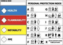 NMC - "Health - Flammability - Instability - PPE", 5" Long x 7" Wide, Pressure-Sensitive Vinyl Safety Sign - Rectangle, 0.004" Thick, Use for Hazardous Materials - Exact Tooling