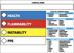 NMC - "Health - Flammability - Instability - PPE", 5" Long x 7" Wide, Pressure-Sensitive Vinyl Safety Sign - Rectangle, 0.004" Thick, Use for Hazardous Materials - Exact Tooling