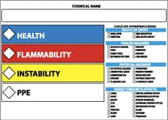 NMC - "Health - Flammability - Instability - PPE", 5" Long x 7" Wide, Pressure-Sensitive Vinyl Safety Sign - Rectangle, 0.004" Thick, Use for Hazardous Materials - Exact Tooling