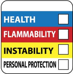 NMC - Hazardous Materials Label - Legend: Health - Flammability - Instability - Personal Protection, English, Blue, Red, Yellow & White, 4" Long x 4" High, Sign Muscle Finish - Exact Tooling