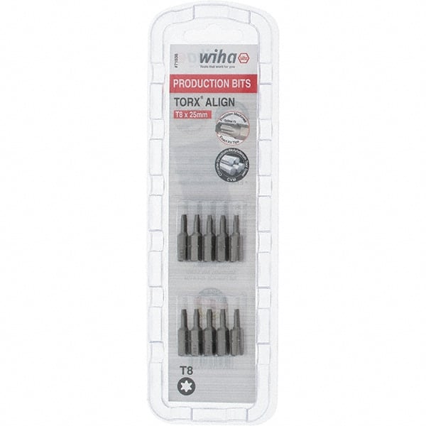Wiha - 1/4" Drive T8 Torx Screwdriver Bit - 1" OAL, Insert Bit - Exact Tooling