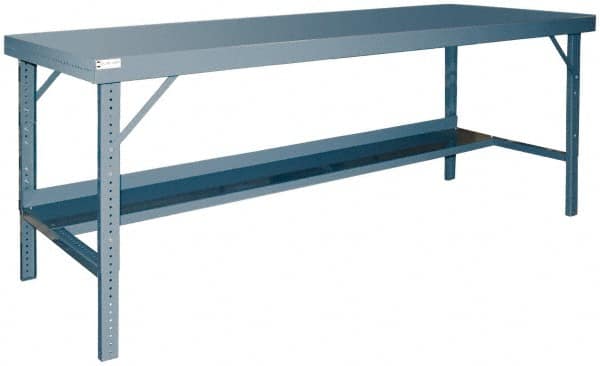 Durham - 120 Wide x 36" Deep x 28" High, Steel Workbench - Rolled Edge, Adjustable Height Folding Legs - Exact Tooling