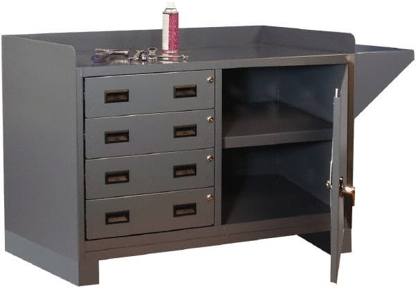 Durham - 4 Drawer, 1 Shelf Industrial Workstation - 2,000 Lb Capacity, Gray, 60" Wide x 38" High - Exact Tooling