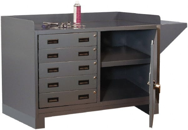 Durham - 5 Drawer, 1 Shelf Industrial Workstation - 2,000 Lb Capacity, Gray, 60" Wide x 38" High - Exact Tooling