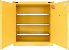 Securall Cabinets - 2 Door, 3 Shelf, Yellow Steel Standard Safety Cabinet for Flammable and Combustible Liquids - 46" High x 43" Wide x 18" Deep, Self Closing Door, 3 Point Key Lock, 40 Gal Capacity - Exact Tooling