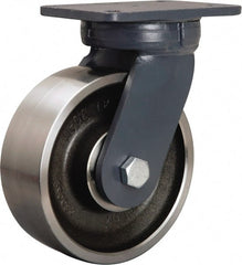Hamilton - 8" Diam x 3" Wide x 10-1/2" OAH Top Plate Mount Swivel Caster - Forged Steel, 4,800 Lb Capacity, Tapered Roller Bearing, 5-1/4 x 7-1/4" Plate - Exact Tooling