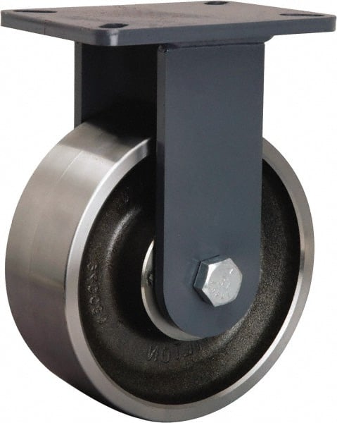 Hamilton - 8" Diam x 3" Wide x 10-1/2" OAH Top Plate Mount Rigid Caster - Forged Steel, 6,000 Lb Capacity, Sealed Precision Ball Bearing, 5-1/4 x 7-1/4" Plate - Exact Tooling