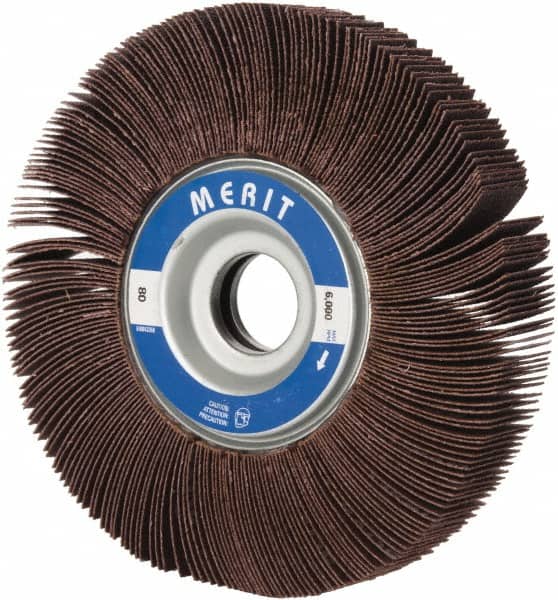 Merit Abrasives - 6" Diam, 80 Grit Aluminum Oxide Unmounted Flap Wheel - 1" Hole, 1" Wide, Coated, Medium Grade, 6,000 Max RPM , Cloth Backing - Exact Tooling