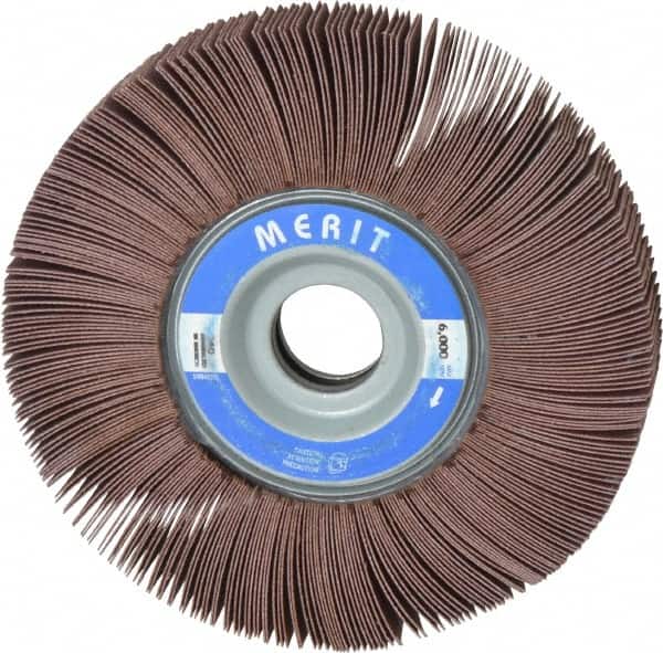 Merit Abrasives - 6" Diam, 240 Grit Aluminum Oxide Unmounted Flap Wheel - 1" Hole, 1" Wide, Coated, Very Fine Grade, 6,000 Max RPM , Cloth Backing - Exact Tooling